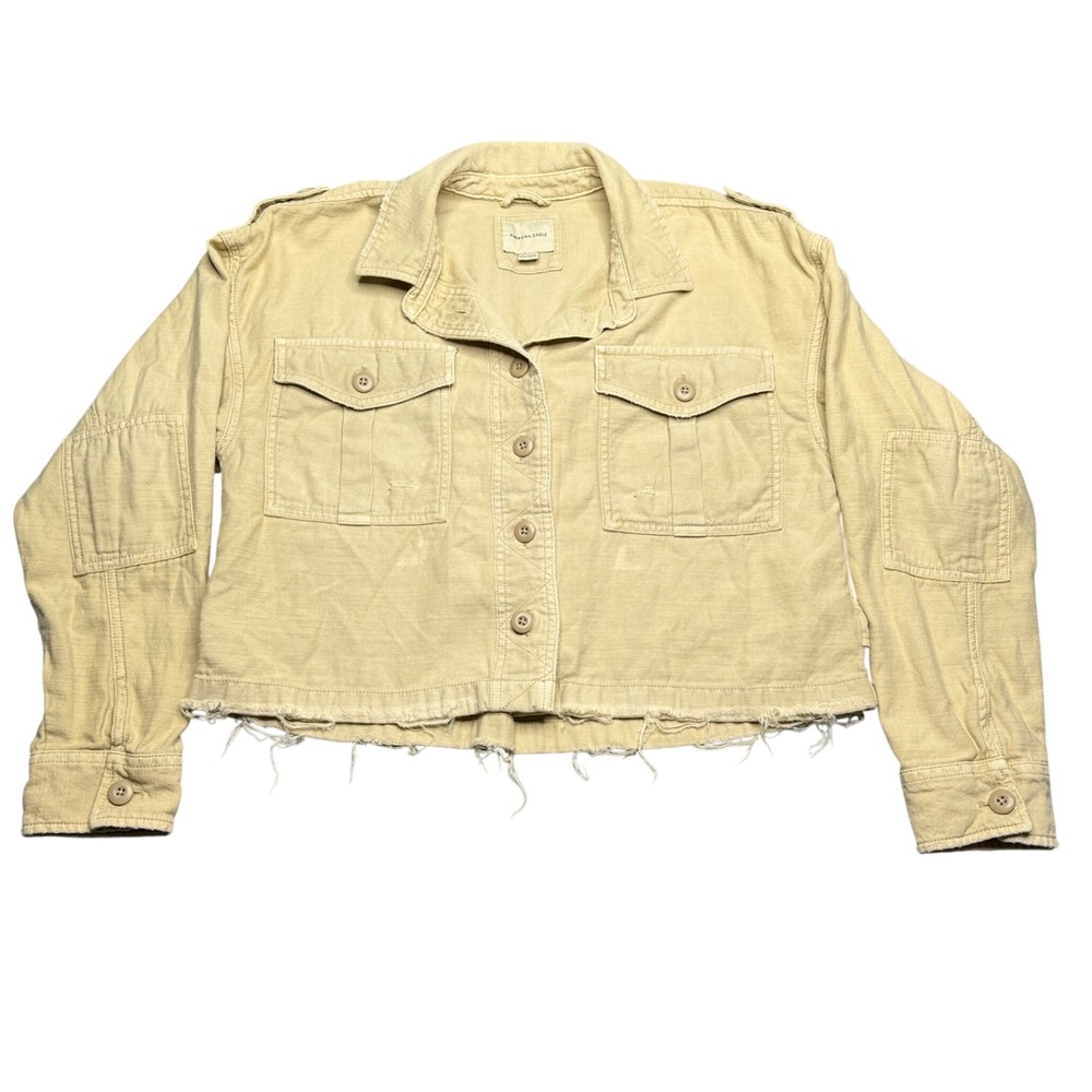 American Eagle Outfitters size XS Crop Shirt Jacket 100% Cotton Long‎ Sleeve Tan
